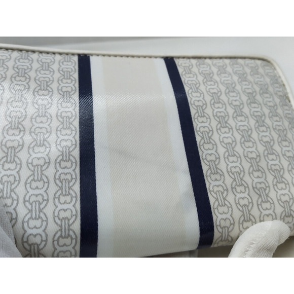 Tory Burch Gemini Ivory Gray Coated Canvas Link Stripe Zip Around Wallet - Picture 6 of 16